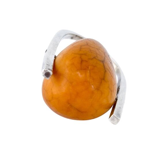 Egg Yolk Baltic Amber Modernist Pendant | Vintage Sterling Silver 925 - Picture 4 of 7